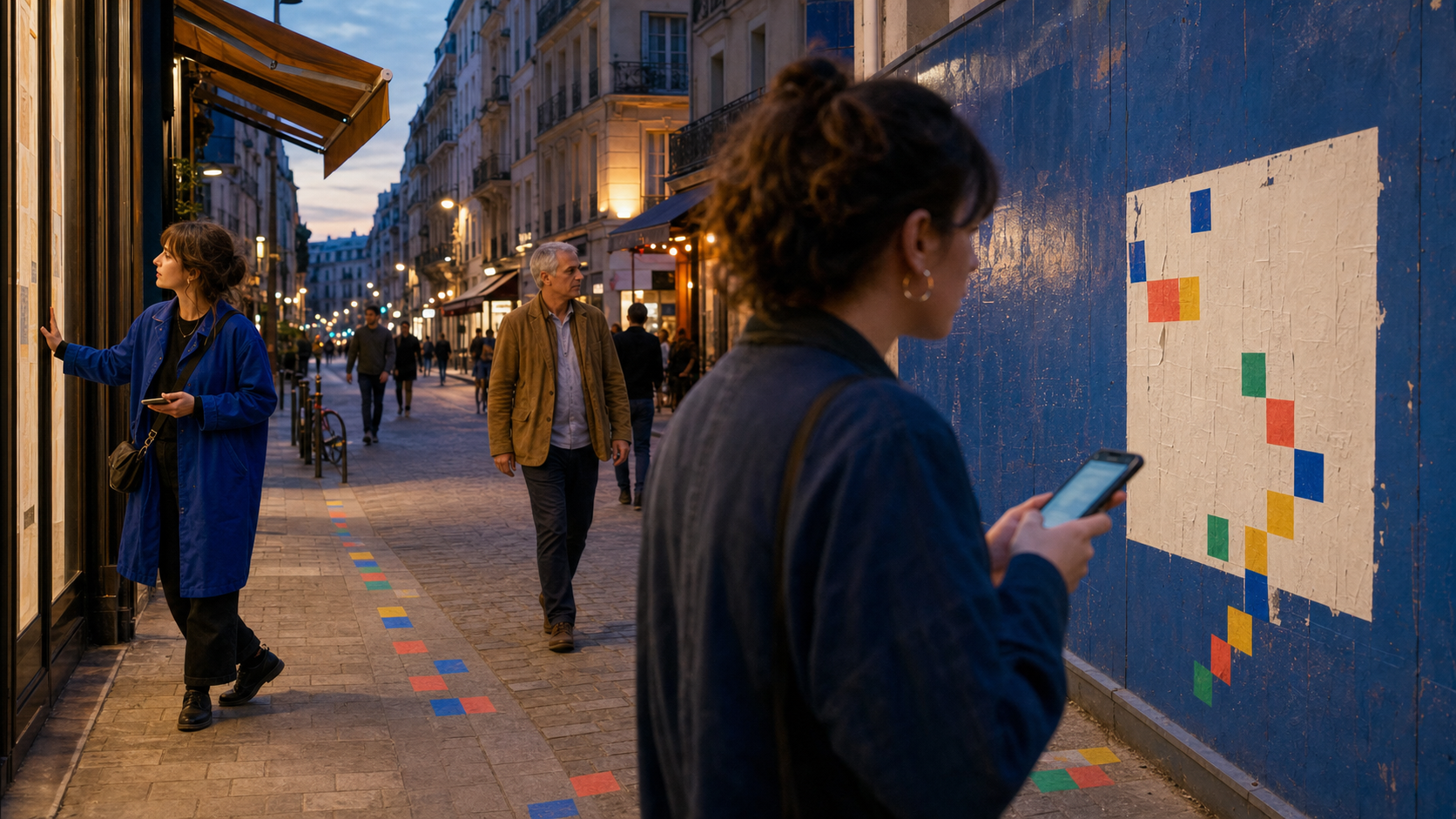 People exploring a city street together